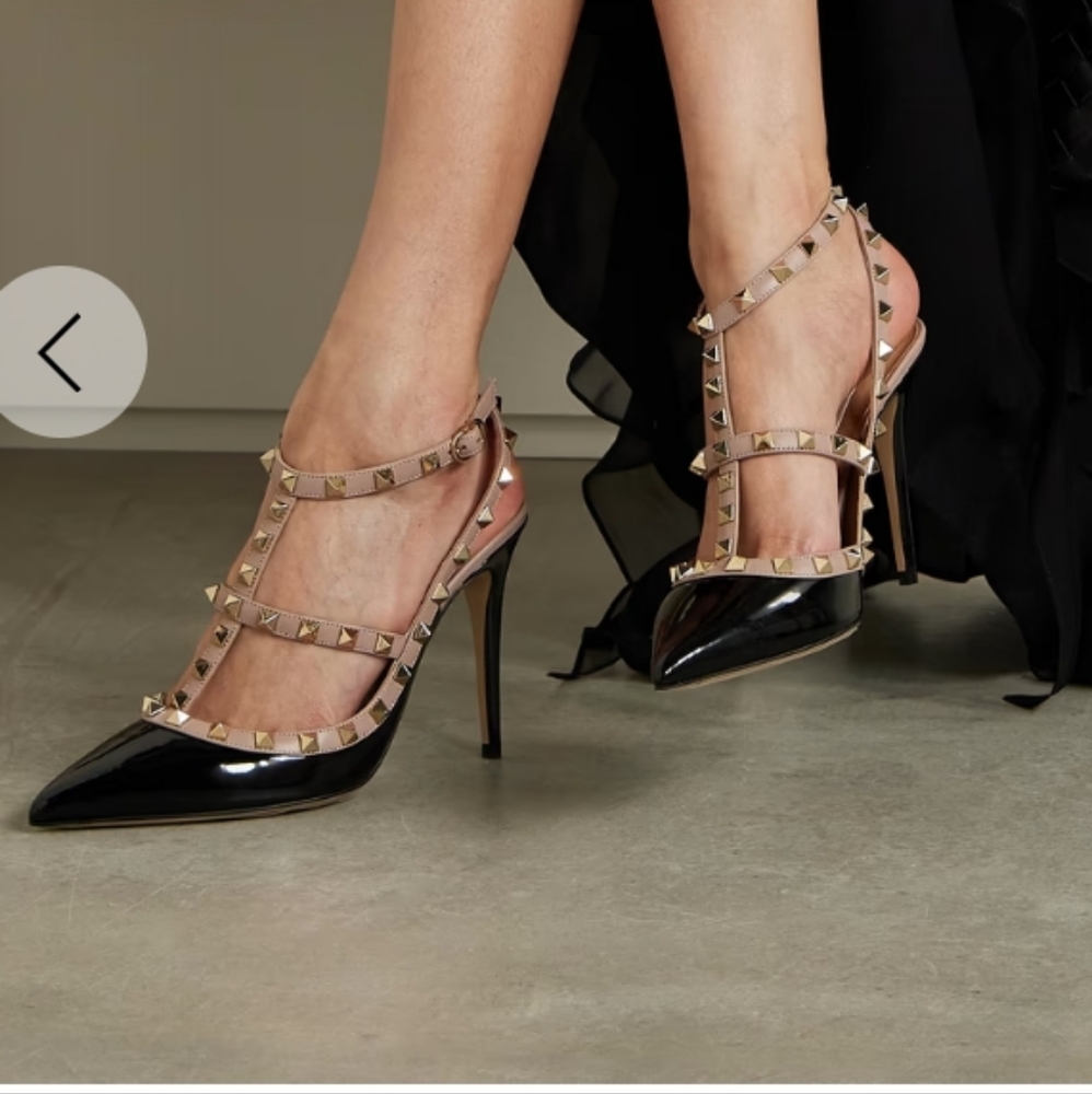 Valentino Women's Black and Cream Studded Heels